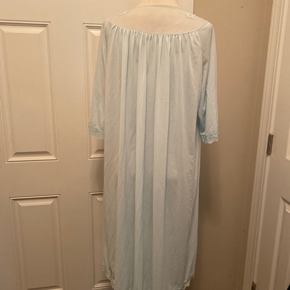 Lace-Trim Button-Front Blue Nylon Robe Women's - Picture 5 of 8